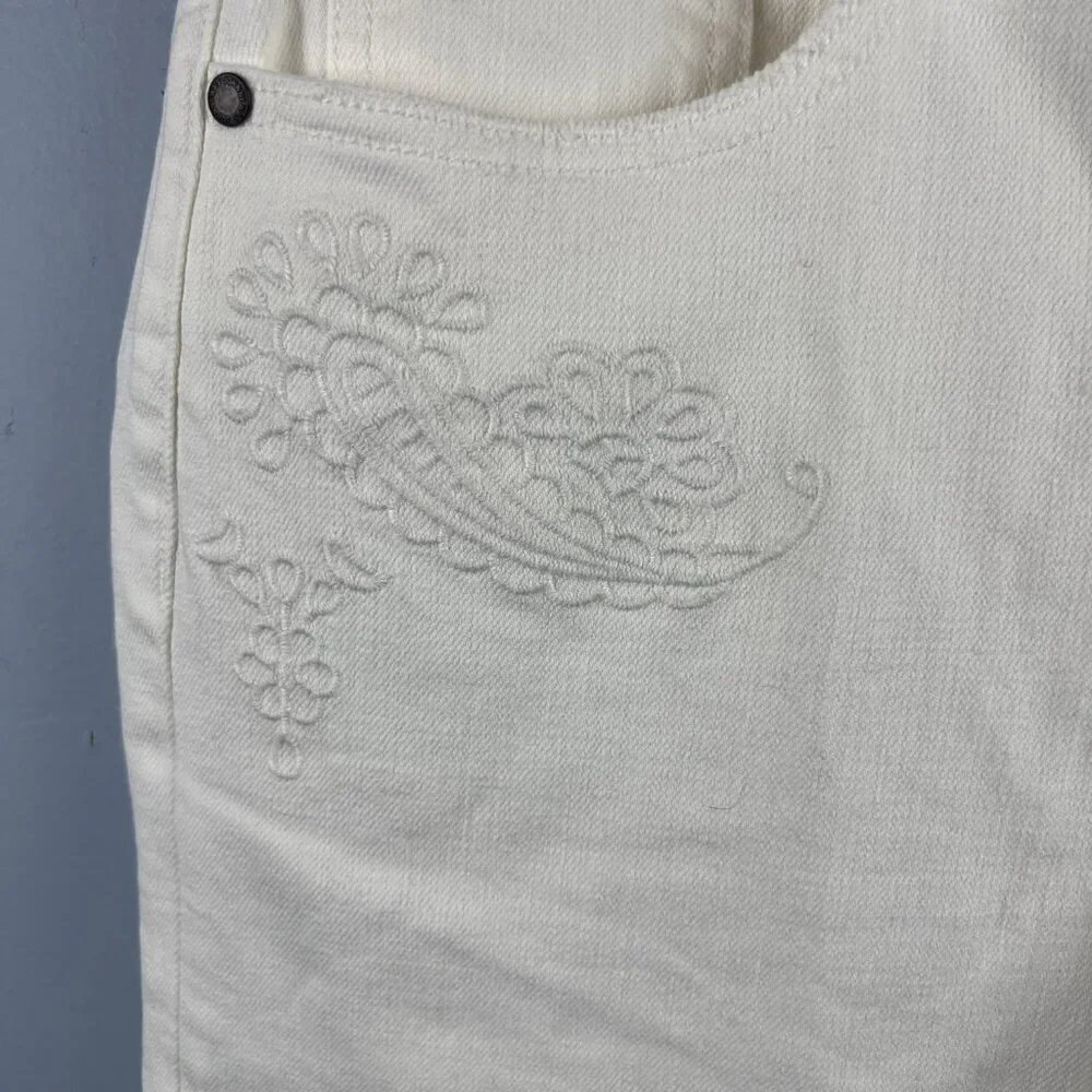 Johnny Was Sevilla Cropped‎ Wide Leg Jean White Cotton Blend Denim Size 26